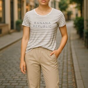 Banana Republic Gray Striped Short Sleeve Tee